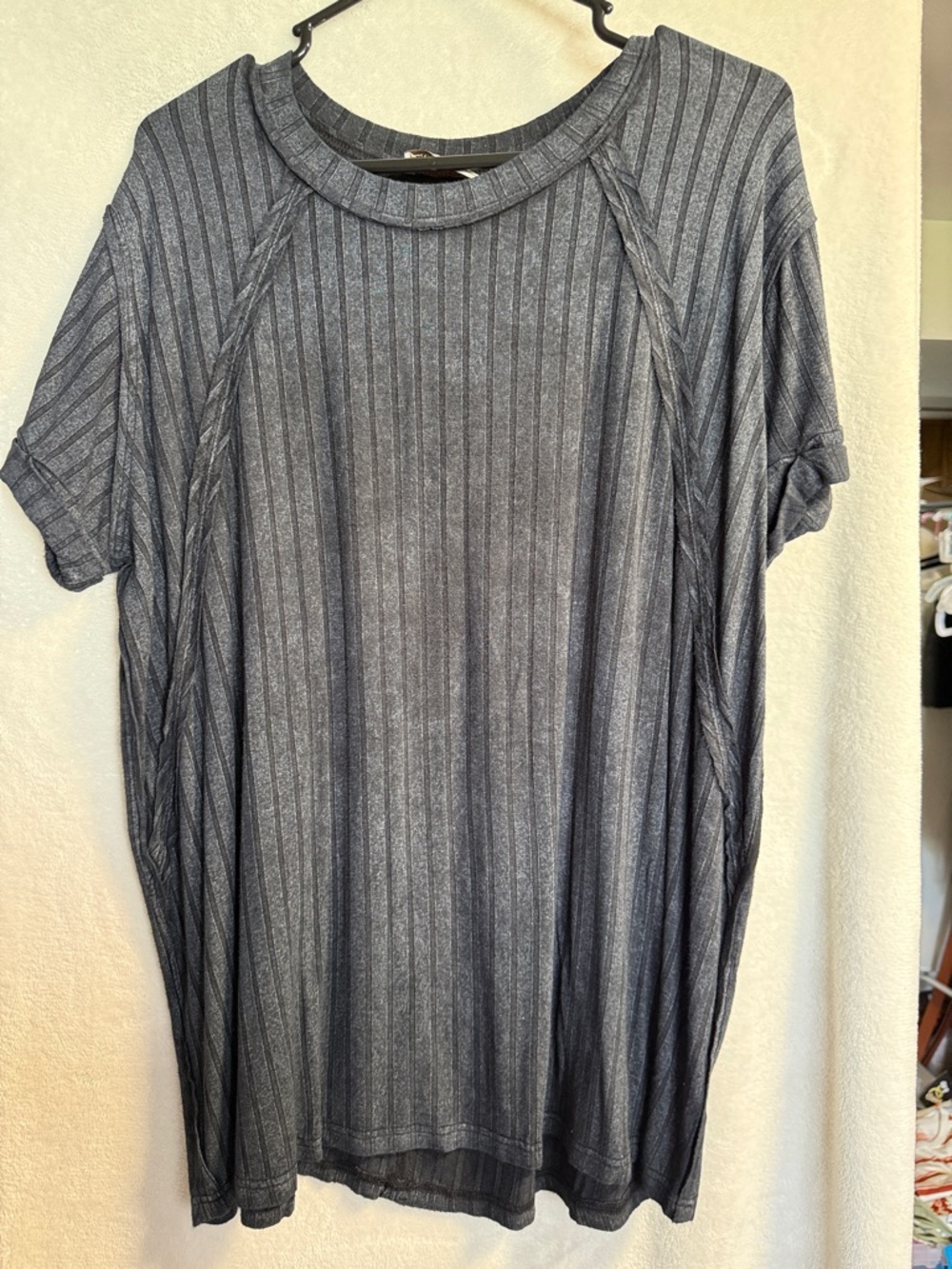 Striped Short Sleeve Knit Top - acid wash black